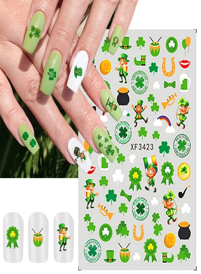 KRTBKR St. Patrick’s Day Nail Stickers 3D Self-Adhesive Shamrock Nail Art Stickers Clover Irish Green Dwarf Gold Hat Design St Patricks Day Nail Decals Nail Art Supplies for Women Acrylic Nails Decorations - Image 4
